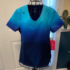 New KOI Lite Ombre “Reform” Electric Navy blue Scrub Top Women Extra Small XS